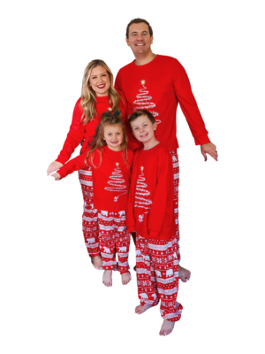 Red matching christmas pyjamas starry magic tree family pyjamas set for all ages cozy festive lounge wear featuring tree pattern