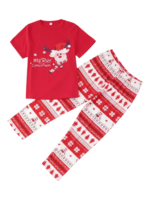 Small reindeer with Merry Christmas print red family pajamas with patterns