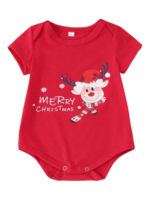 Small reindeer with Merry Christmas print red family pajamas with patterns