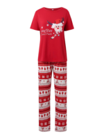 Small reindeer with Merry Christmas print red family pajamas with patterns