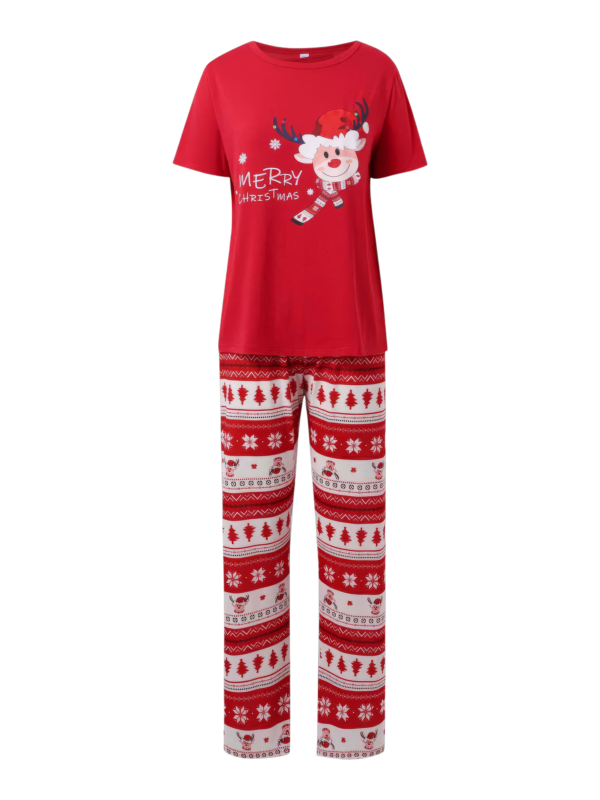 Small reindeer with Merry Christmas print red family pajamas with patterns