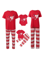 Small reindeer with Merry Christmas print red family pajamas with patterns