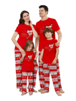 Small reindeer with Merry Christmas print red family pajamas with patterns