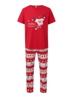 Small reindeer with Merry Christmas print red family pajamas with patterns