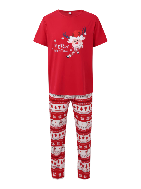 Small reindeer with Merry Christmas print red family pajamas with patterns
