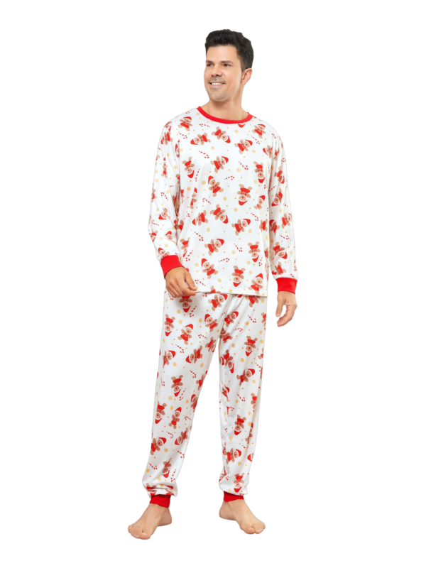 Little gingerbread motif white Christmas pyjamas for family, couples