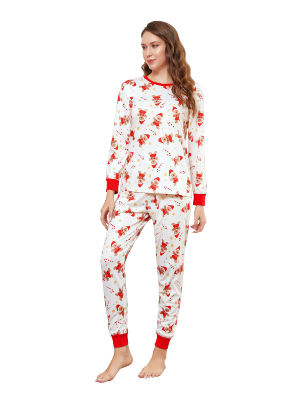 Little gingerbread motif white Christmas pyjamas for family, couples