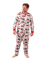 Superb white pyjamas with Christmas trees red trucks motifs for all the family