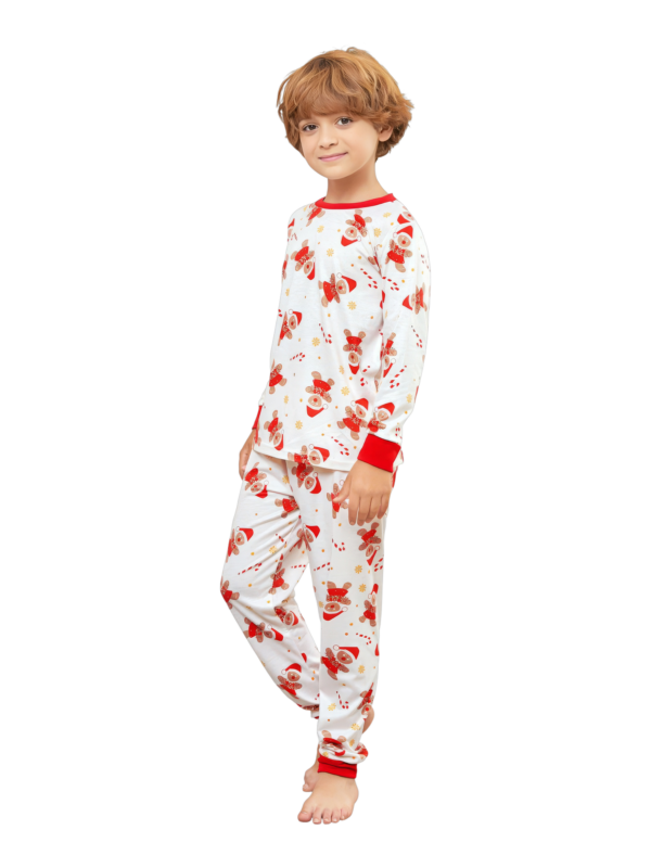 Little gingerbread motif white Christmas pyjamas for family, couples