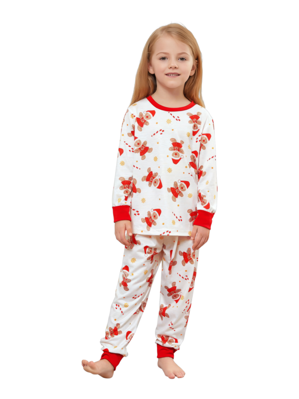 Little gingerbread motif white Christmas pyjamas for family, couples