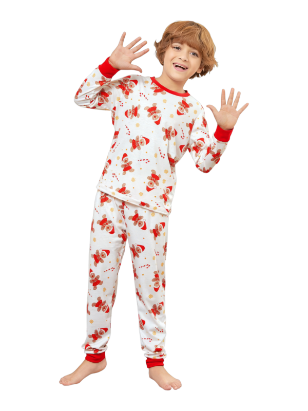 Little gingerbread motif white Christmas pyjamas for family, couples