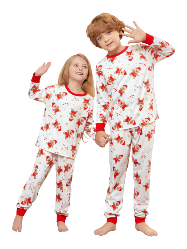 Little gingerbread motif white Christmas pyjamas for family, couples