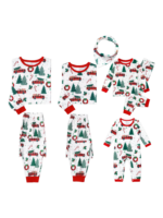 Superb white pyjamas with Christmas trees red trucks motifs for all the family