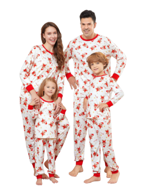Little gingerbread motif white Christmas pyjamas for family, couples