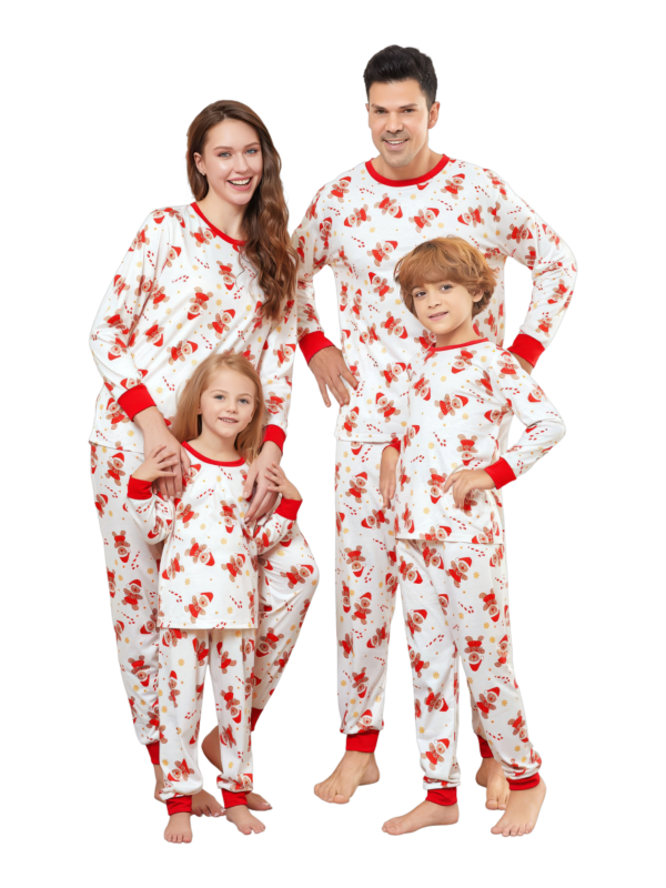 Little gingerbread motif white Christmas pyjamas for family, couples