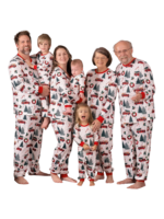 Superb white pyjamas with Christmas trees red trucks motifs for all the family