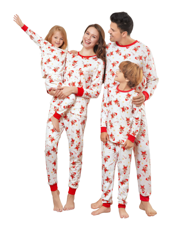 Little gingerbread motif white Christmas pyjamas for family, couples