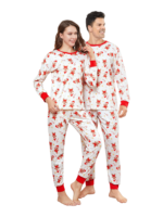 Little gingerbread motif white Christmas pyjamas for family, couples