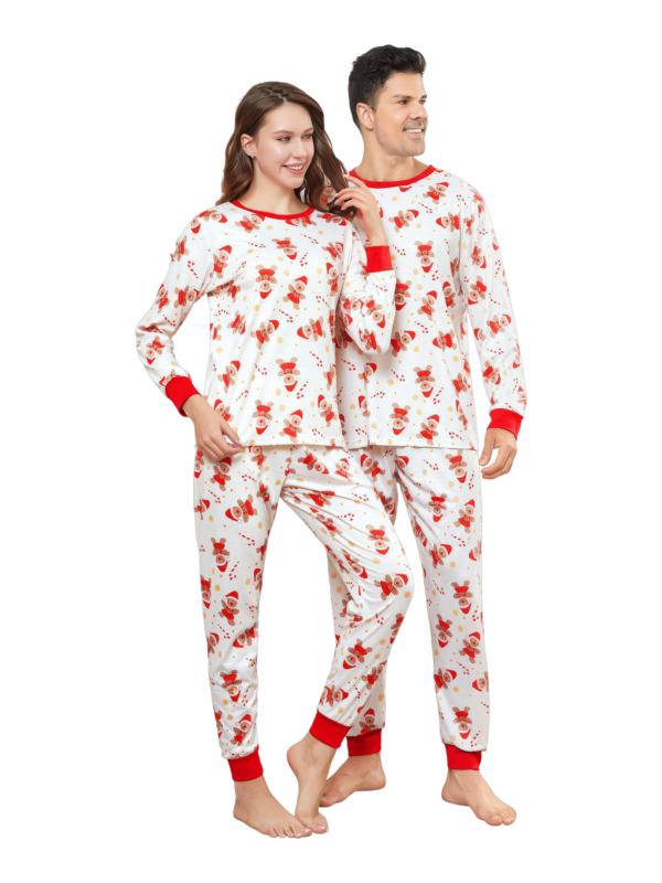 Little gingerbread motif white Christmas pyjamas for family, couples