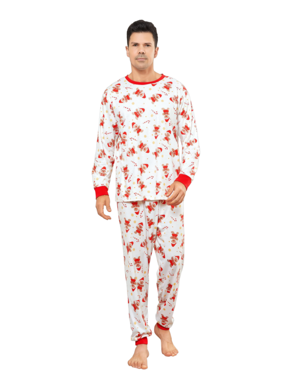 Little gingerbread motif white Christmas pyjamas for family, couples