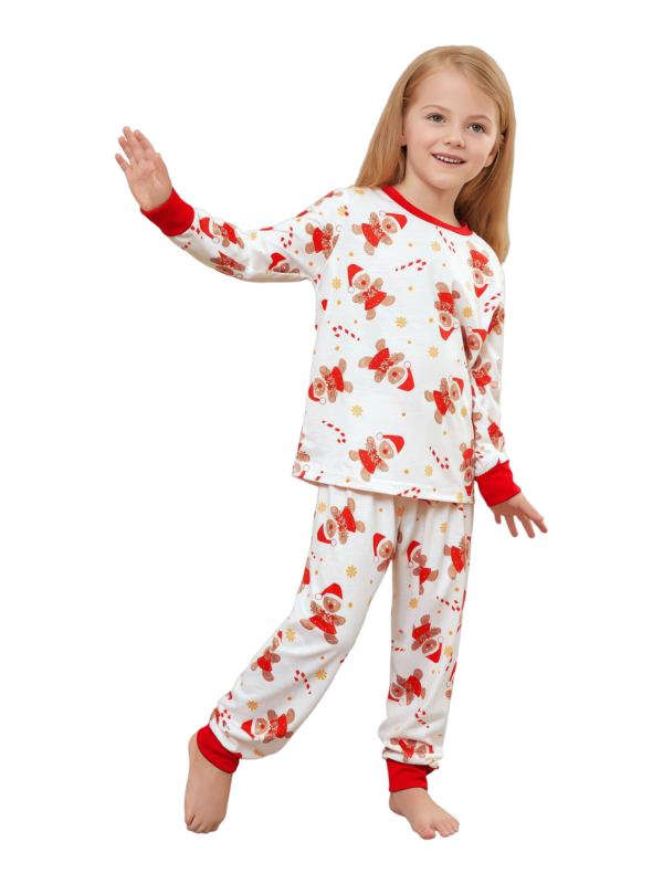 Little gingerbread motif white Christmas pyjamas for family, couples