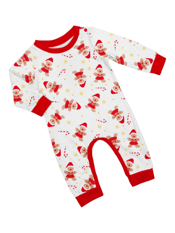 Little gingerbread motif white Christmas pyjamas for family, couples